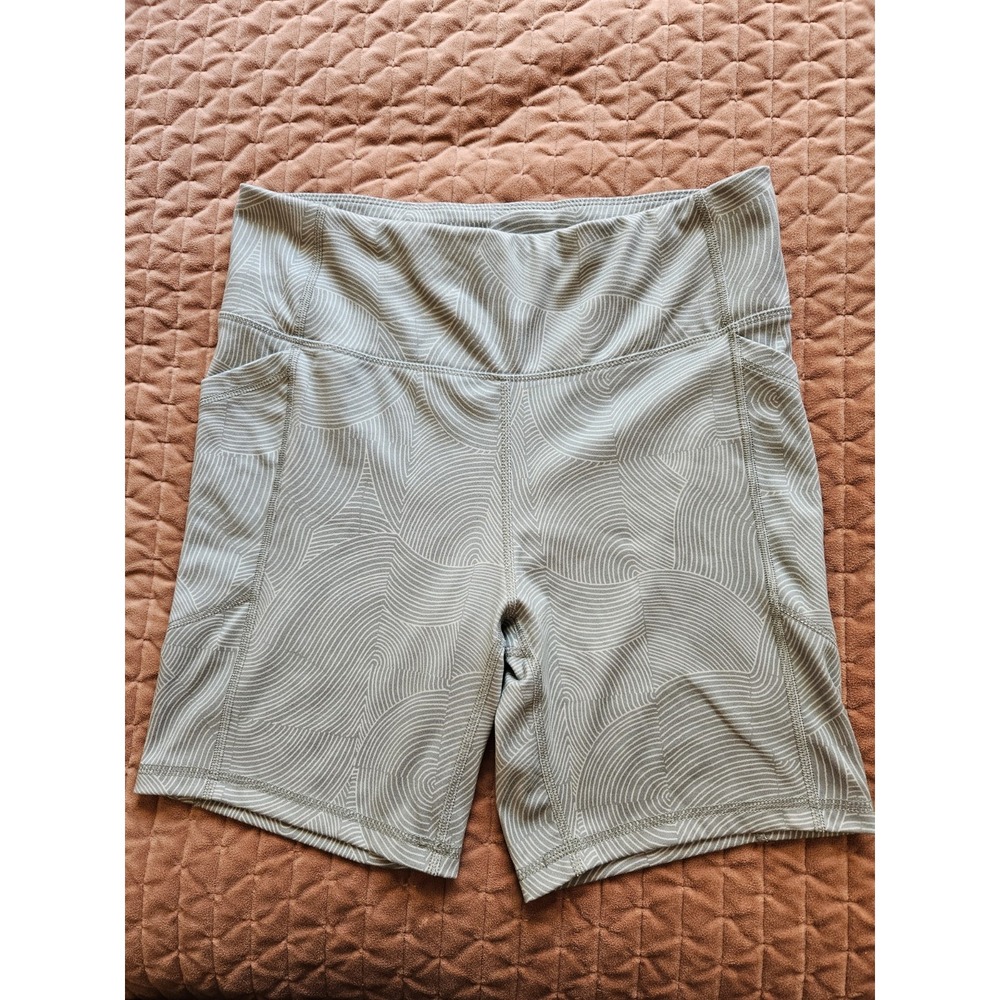 Avia Green Moisture-Wicking Bike Activewear Swirl Pattern Side Pockets Shorts, L
